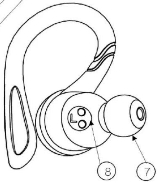 Technical diagram of an ear ear with labeled parts 7 and 8, showing component layout and connector details.