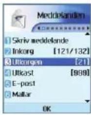Meddleslanden 1 Skriv meddelonde 2 Inkorg [121/132] 3 Ulkrgen [21] 4 Ulkast [988] 5 E-post 6 Mallar OK