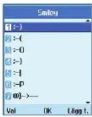 Smiley 1: ~) 2: ~- 3: ~0 4: ~) 5: ~1 6: ~P 7: 00}→— Vol OK Lagg t.