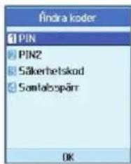 findra koder PIN PIN2 Säkerhelskod Sontalspärn OK