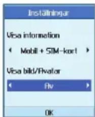 Installingar Visa information ← Mobil + SIM-kort > Visa bild/Fvator ← Riv > OK