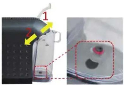 Diagram showing a device with labeled parts and highlighted areas, including numbered annotations 1 and 2.