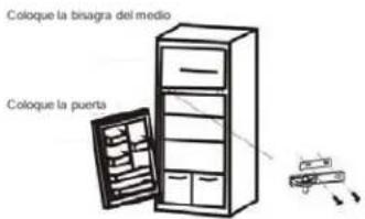 Coloque la bisagra del medio Coloque la puerta