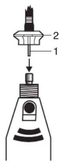 Diagram showing a device with labeled parts, including a connector and a droplet on a conical base.