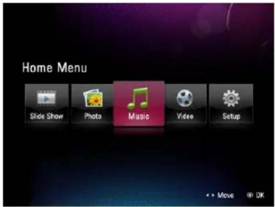 Home Menu Slide Show Photo Music Video Setup