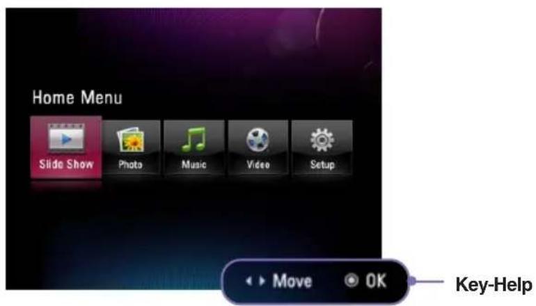 Home Menu Slide Show Photo Music Video Setup Move OK Key-Help