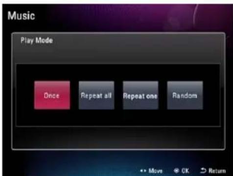 Music Play Mode Once Repeat all Repeat one Random Move OK Return