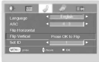 Language English ARC Flip Horizontal Flip Vertical Set ID Press OK to Flip OK prex move OK