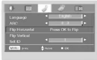 Language ARC Flip Horizontal Press OK to Flip Flip Vertical Set ID View prev. moves OK