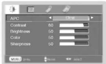 APC Contrast 80 Brightness 50 Color 50 Sharpness 50