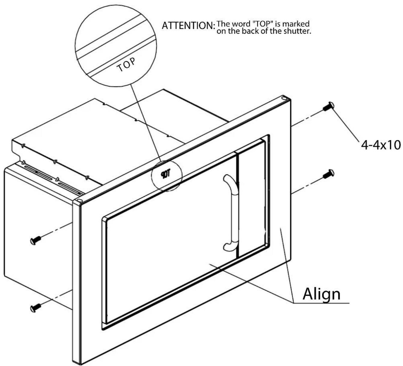 ATTENTION: The word "TOP" is marked on the back of the shutter. TOP 4-4x10 90° Align
