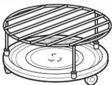 Line drawing of a circular metal grate with a central base and wheels (no text or symbols)