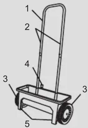 Labeled diagram of a hand truck with numbered parts for identification