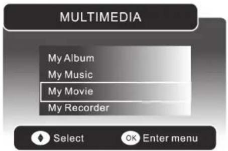 MULTIMEDIA My Album My Music My Movie My Recorder Select OK Enter menu