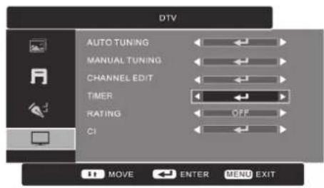DTV AUTO TUNING MANUAL TUNING CHANNEL EDIT TIMER RATING OFF CI MOVE ENTER MENU EXIT