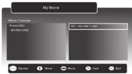 My Movie Movie: 1 movies Run(USB) MYRECORD 901. VALIAN-1.AVI Device Move Move View Exit