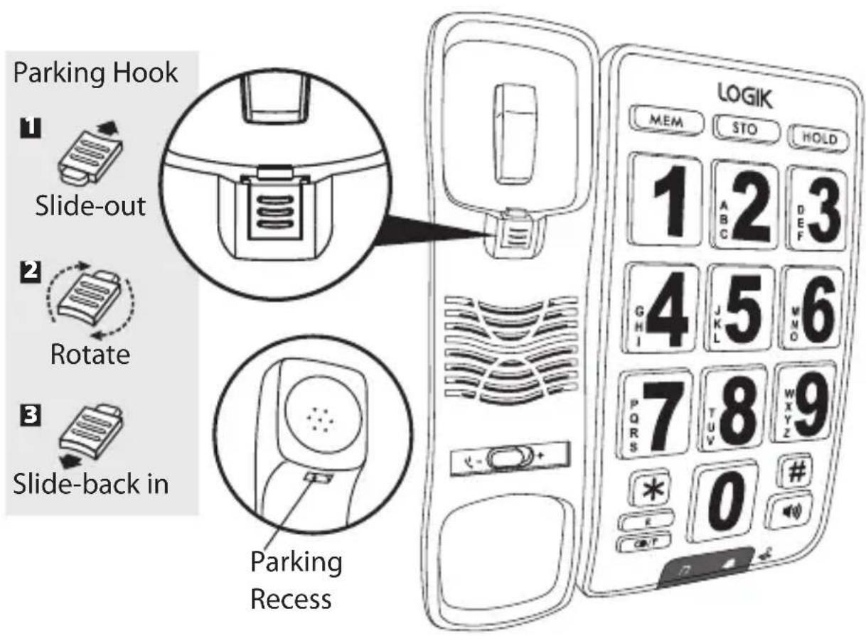 Parking Hook Slide-out Rotate Slide-back in Parking Recess LOGIK MEM STO HOLD 1 2 3 4 5 6 7 8 9 0 #