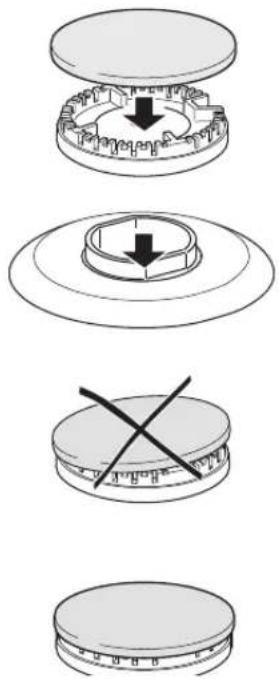 Diagram illustrating mechanical assembly steps with arrows indicating direction and a cross symbol indicating disassembly or failure.