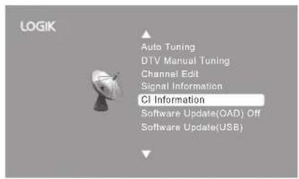 LOGIK Auto Tuning DTV Manual Tuning Channel Edit Signal Information CI Information Software Update(OAD) Off Software Update(USB)