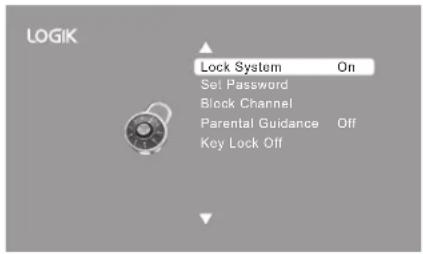 LOGIK Lock System On Set Password Block Channel Parental Guidance Off Key Lock Off