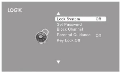 LOGIK Lock System Off Set Password Block Channel Parental Guidance Off Key Lock Off