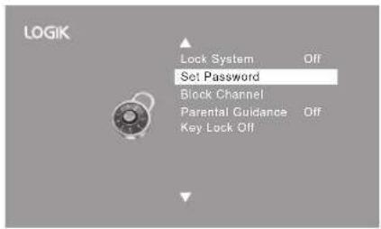 LOGIK Lock System Off Set Password Block Channel Parental Guidance Off Key Lock Off