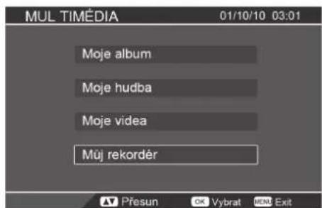 MUL TIMÉDIA 01/10/10 03:01 Moje album Moje hudba Moje videa Múj rekordér Presun OK Vybrat MEM Exit
