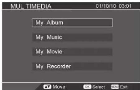 MUL TIMEDIA 01/10/10 03:01 My Album My Music My Movie My Recorder Move OK Select Cancel Exit