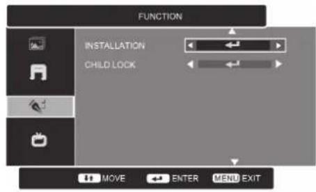 FUNCTION INSTALLATION CHILD LOCK MOVE ENTER MENU EXIT