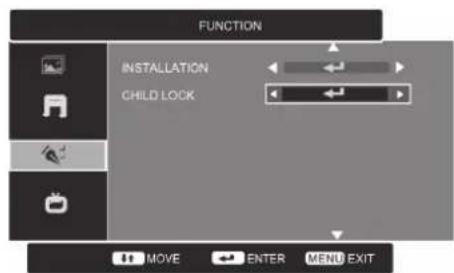 FUNCTION INSTALLATION CHILD LOCK MOVE ENTER MENU EXIT
