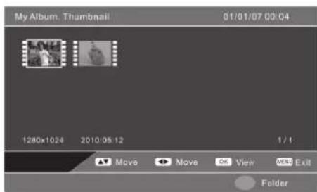 My Album. Thumbnail 01/01/07 00:04 1280x1024 2010 05:12 1 / ! Move Move OK View ARE Exit Folder
