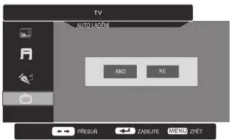 TV AUTO LADÉNI ANO NE PRESUN ZADEJTE MENU ZPĚT