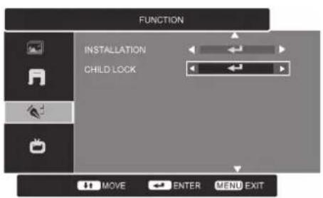 FUNCTION INSTALLATION CHILD LOCK MOVE ENTER MENU EXIT