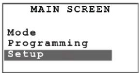 MAIN SCREEN Mode Programming Setup