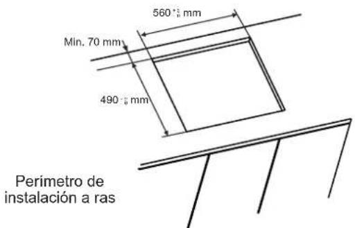 560 mm Min. 70 mm 490 mm Perímetro de instalación a ras
