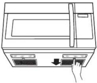 Diagram showing a hand pressing down on a device with a control panel, indicating left-hand rule or operation.