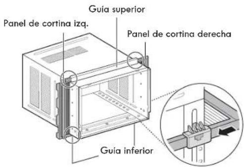 Guía superior Panel de cortina izq. Panel de cortina derecha Guía inferior