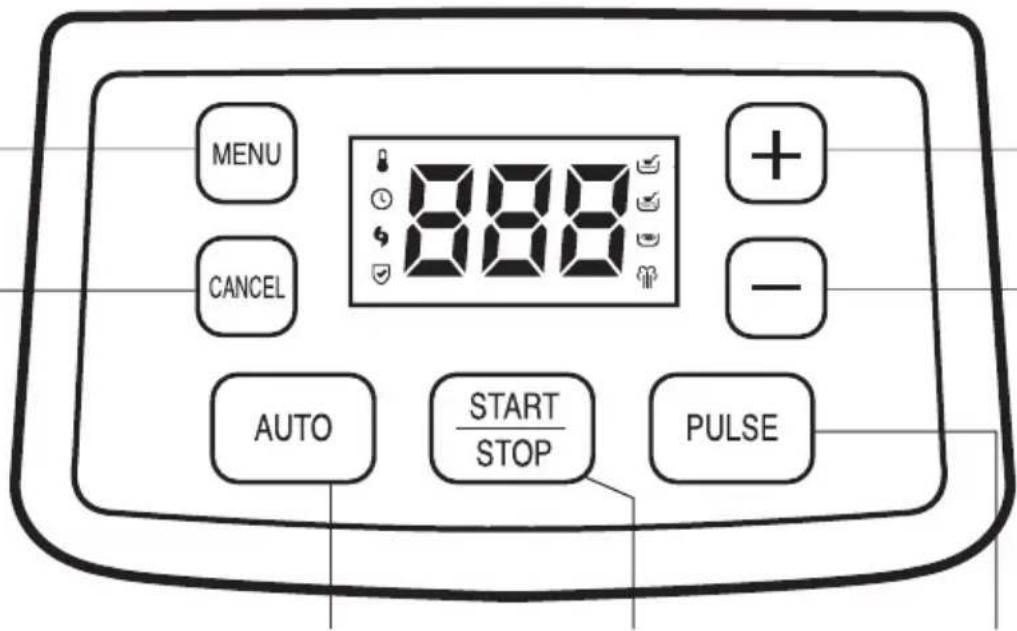 MENU CANCEL 888 + - AUTO START STOP PULSE