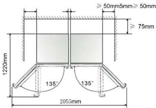 ≥ 50mm5mm ≥ 50mm ≥ 75mm 1220mm 135° 135° 2055mm