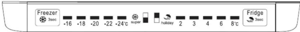 Freezer 3sec -16 -18 -20 -22 -24°C super holiday 2 3 4 6 8°C Fridge 3sec