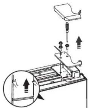 Diagram illustrating a mechanical assembly with labeled parts and directional arrows, including a magnified inset showing motion or force direction.