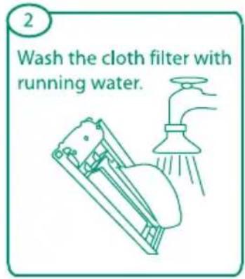 2 Wash the cloth filter with running water.