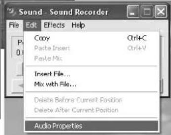 Sound - Sound Recorder File Edit Effects Help Copy Ctrl+C Paste Insert Ctrl+V Paste Mix Insert File... Mix with File... Delete Before Current Position Delete After Current Position Audio Properties