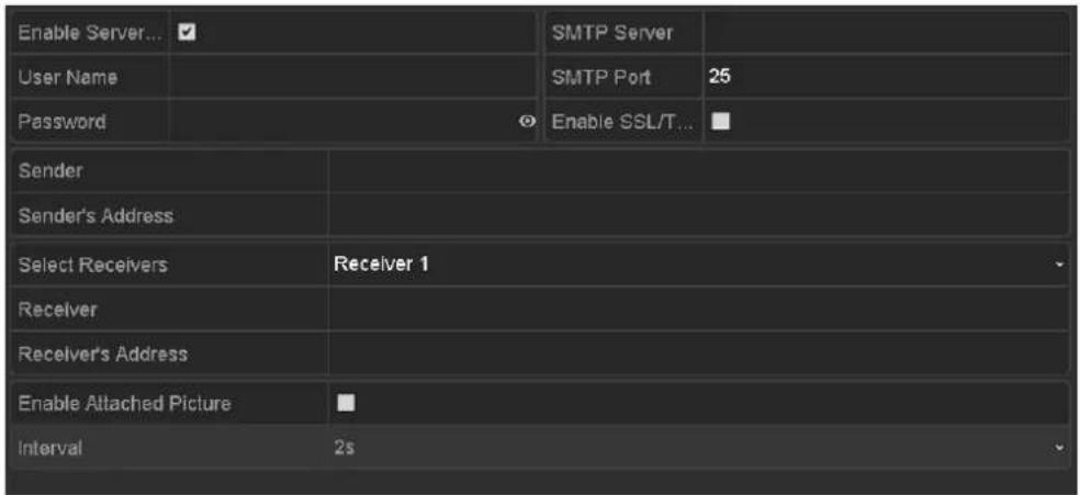 Enable Server... ✓ User Name Password SMTP Server SMTP Port 25 Enable SSL/T... Sender Sender's Address Select Receivers Receiver 1 Receiver Receiver's Address Enable Attached Picture ■ Interval 2s