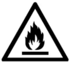 Warning sign depicting a flame symbol in a triangular shape, commonly used to indicate hazard or caution.