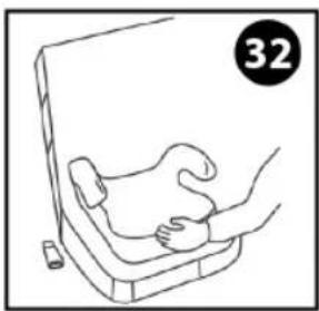 Line drawing of a person lying on a small bed inside a rectangular frame, with a numbered circle highlighting the number 32 (no text or symbols on the diagram itself)
