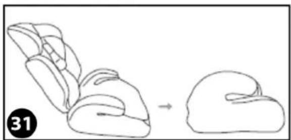 Line drawing of a car seat assembly process showing before and after states (no text or symbols)