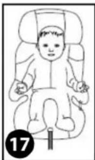 Line drawing of a baby sitting in a car seat (no text or symbols)