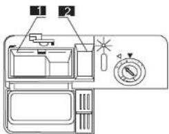 Diagram of a refrigerator interior with labeled parts and indicator lights