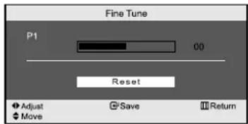 Fine Tune P1 00 Reset Adjust Move Save Return